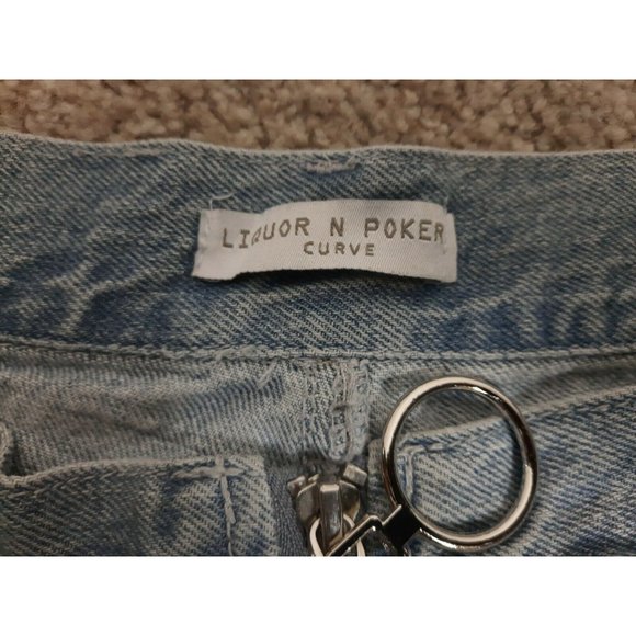 Liquor N Poker Curve Denim Blue Crop Mom Jeans 18 - Picture 3 of 12